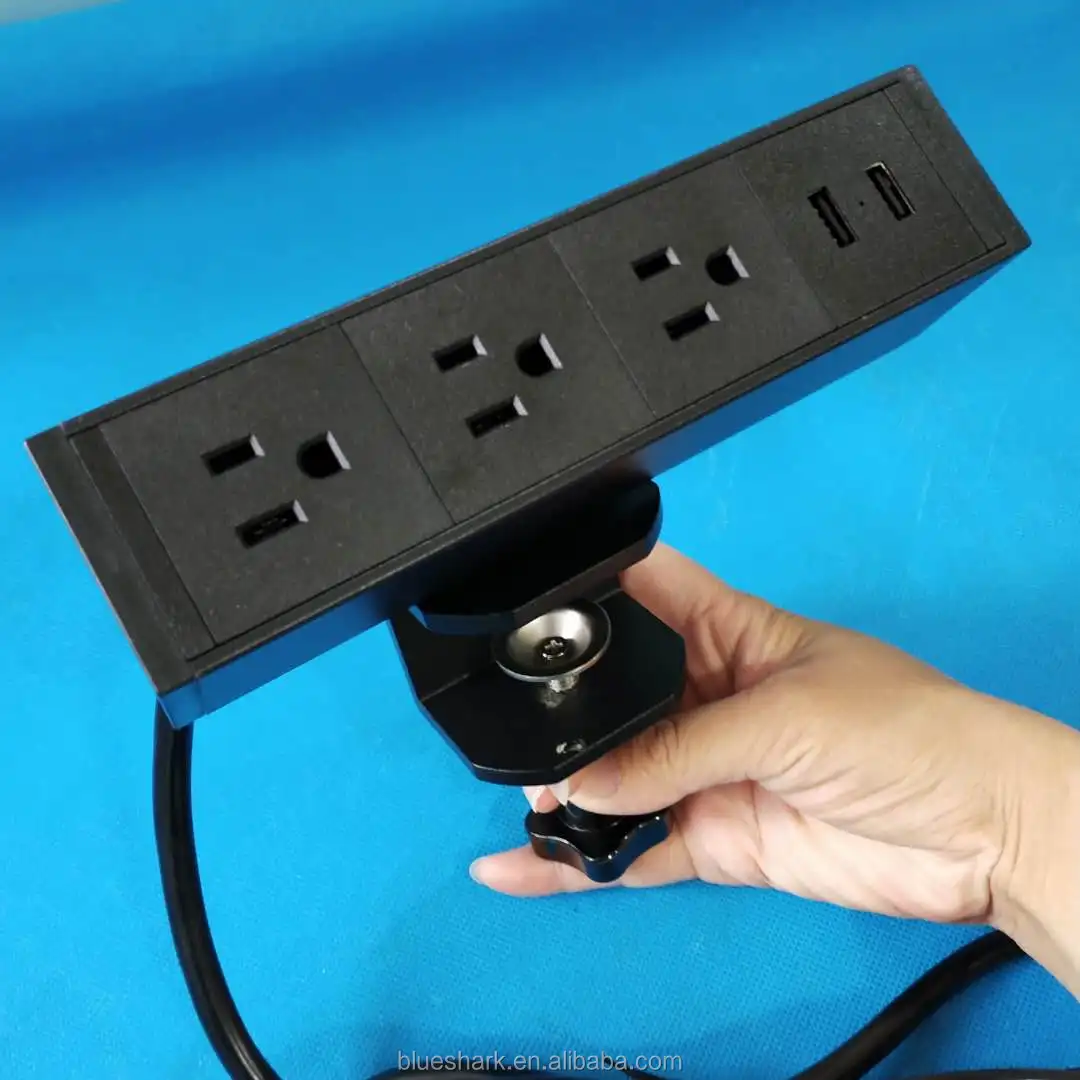 Square Shape Clamp On Desk Edge Power Grommet Socket With Metal Bracket