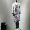 Classic Grey/Black Check Male Three Pieces Suit