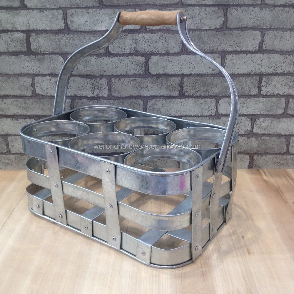 Rustic Design Six Grid Portable Galvanized Metal Beer Stand Wine Bottle