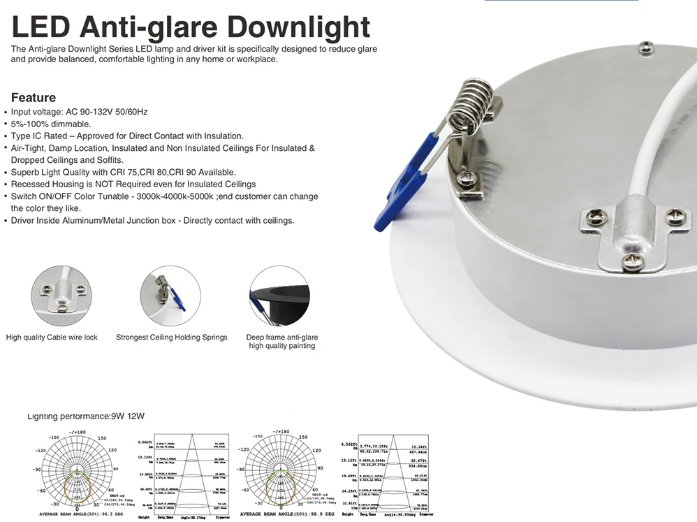 Zhongshan lanbot 4inch 9w round anti-glare recessed led downlight with junction box