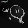 LUOTEEMI Big Necklace Earring Ring Bangle Set Dubai African White Gold Plated Jewelry Sets