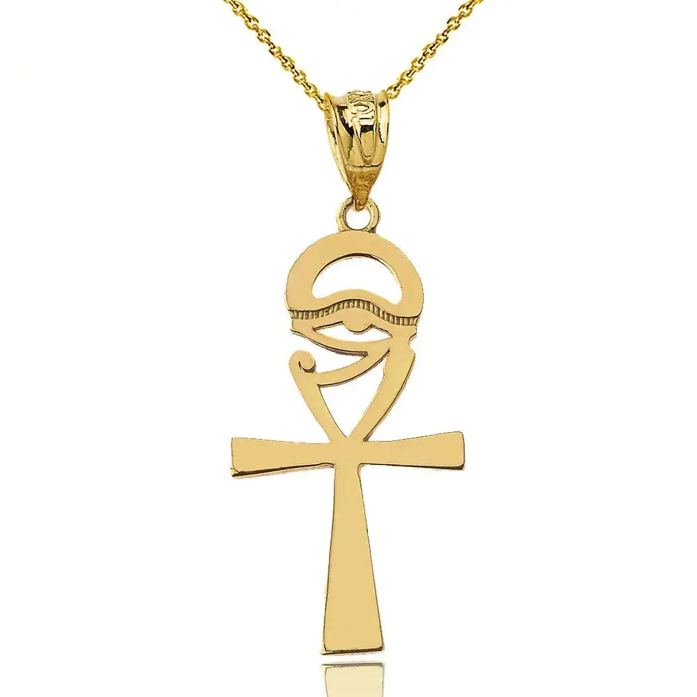 10k Solid Flat-Backed Ankh and Egyptian Cross Pendant