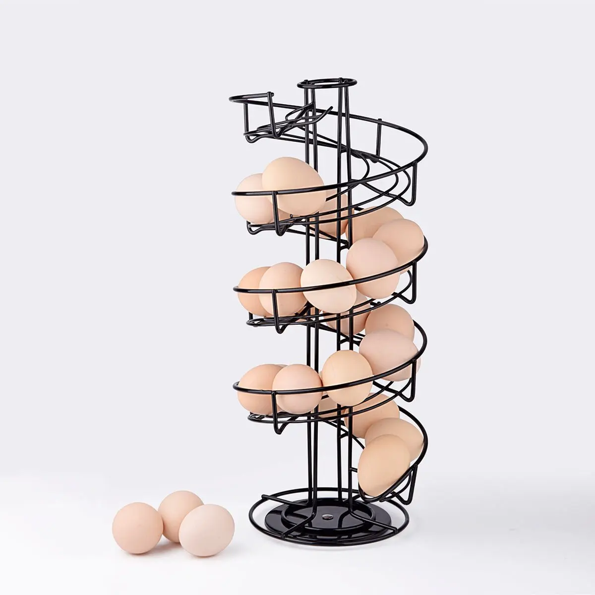 Spiral Design Metal Egg Skelter Dispenser Egg Rack Kitchen Black Metal