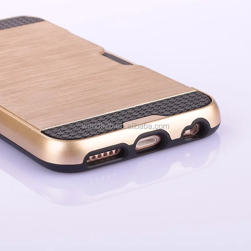 5 colors Dual-layer Heavy Duty Metallic Rugged Protective Cover Case with Credit Card Slot Holder for Apple iPhone 6S
