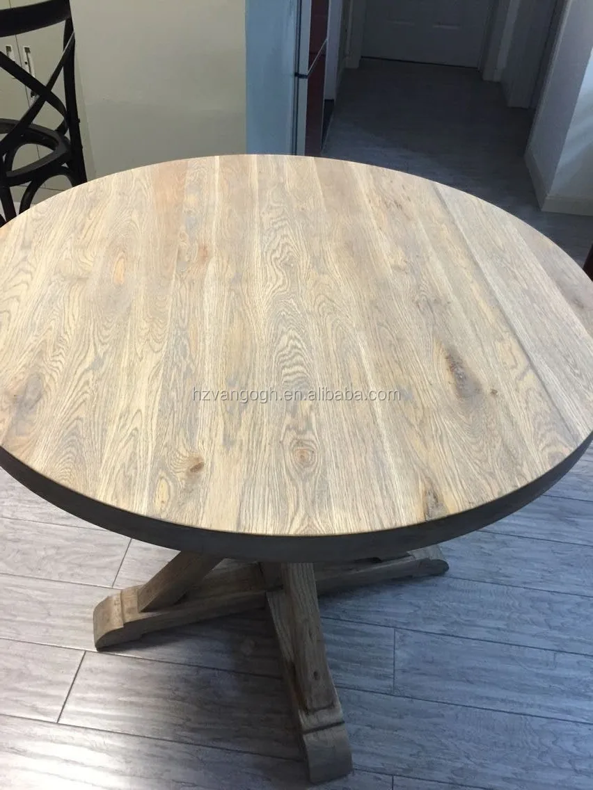 Reclaimed Elm Salvaged Wood Top Dining Table Sets Trestle Round Large ...