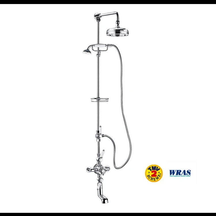 High quality classic 3 way exposed chrome gold brass WRAS thermostatic shower mixer
