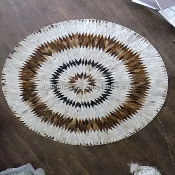 Round Hexagon Patchwork Fur Cow Skin Home Floor Carpet Cowhide Rug