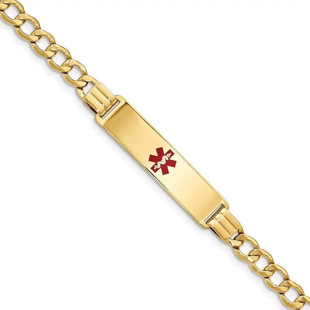 Top 10 Jewelry Gift 14K Medical Red Enamel Curb Link 5.9mm ID Bracelet