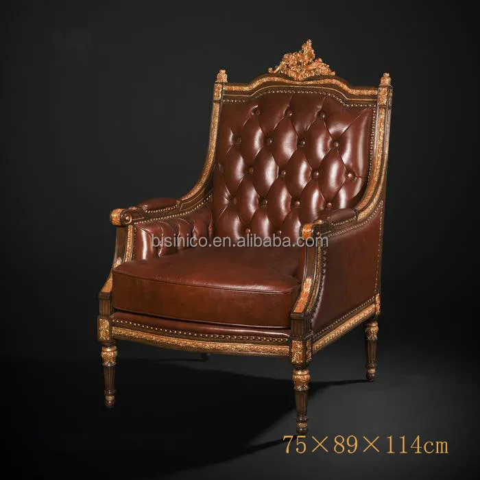 Antique Royal Style One Seater Sofa Luxury Gold Painted Genuine Antique Royal Style One Seater Sofa Luxury Gold Painted Genuine Leather Chair Imperial Wood Carving Single