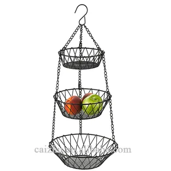 Casa 3-de Fruta Redonda De Hierro Cesta Colgante Vegetal De Hierro