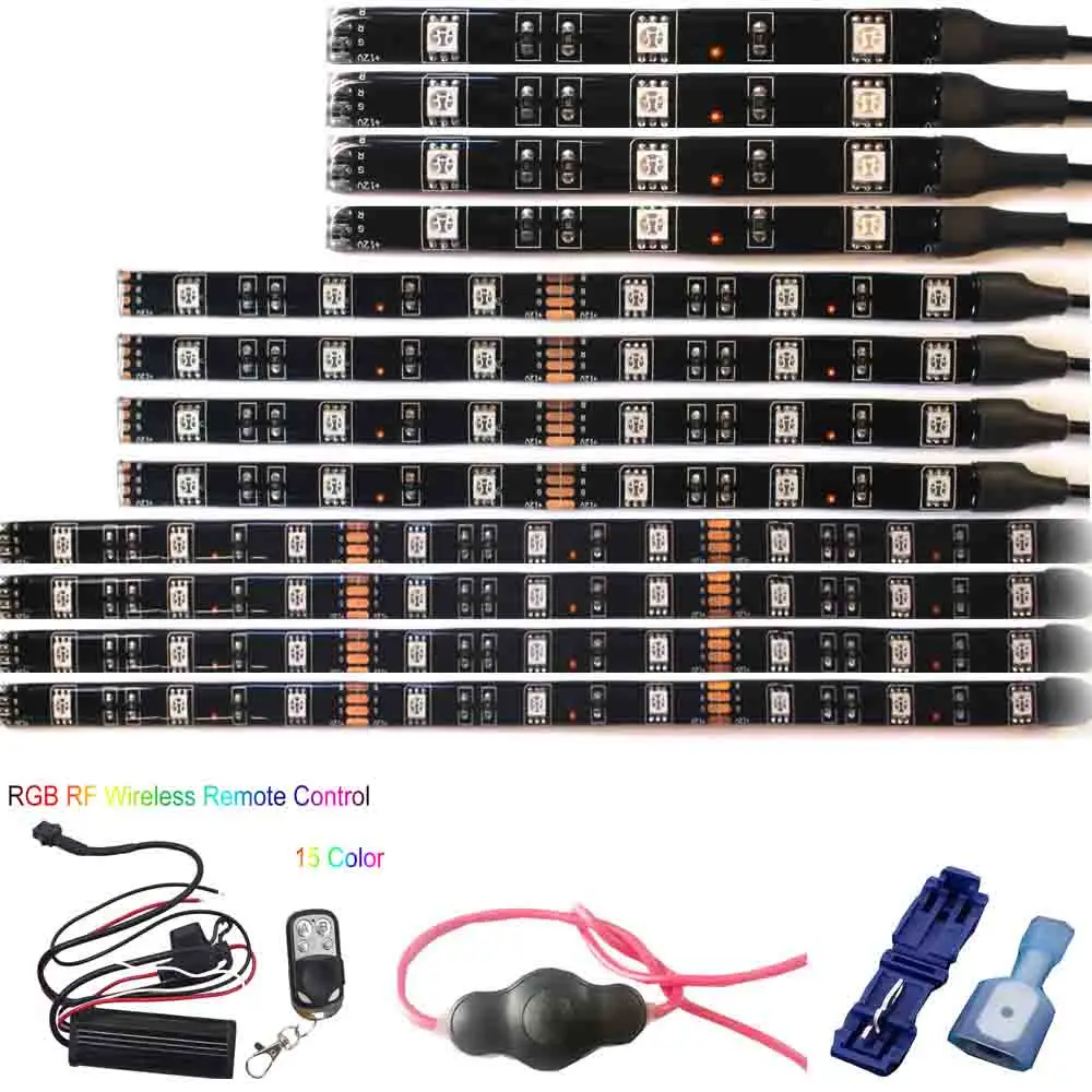 10Pcs Motorcycle LED Light Kit Strips RF Remote Controller Multi-Color Accent Glow Neon Lights Lamp Flexible