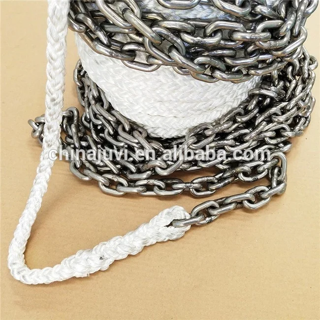 Nylon 3-Strand marine mooring line boat anchor rope with DIN766 chain