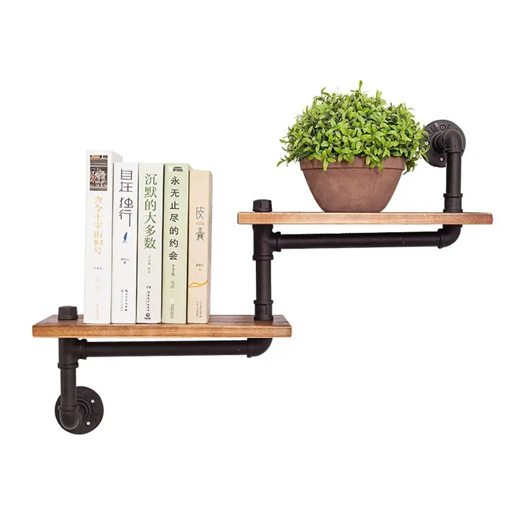Gspsgj Industrial Wind Wrought Iron Plumbing Shelf, Wall Racks, Wall-Mounted Living Room Bedroom Wall Solid Wood Shelf