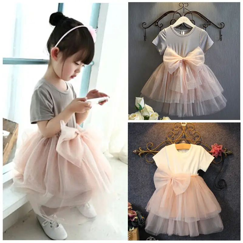 Girl Lace font b Dress b font 2016 Toddler Princess Baby Girls Sequins Tulle Bow Summer