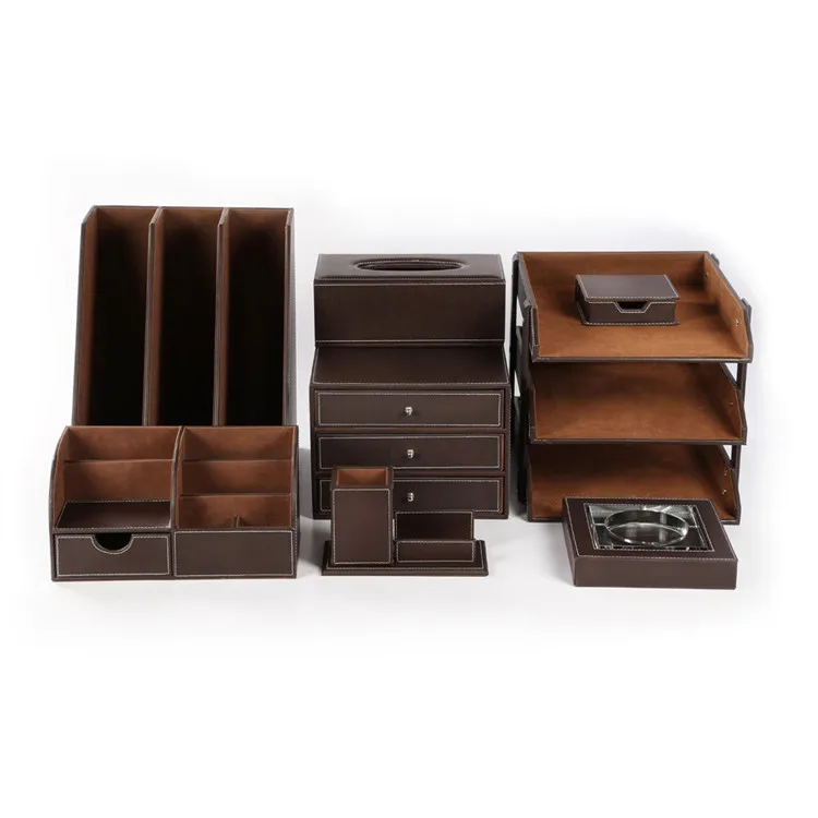 Multifunctional Pu Leather Office Desk Organizer Stationery Desk Sets