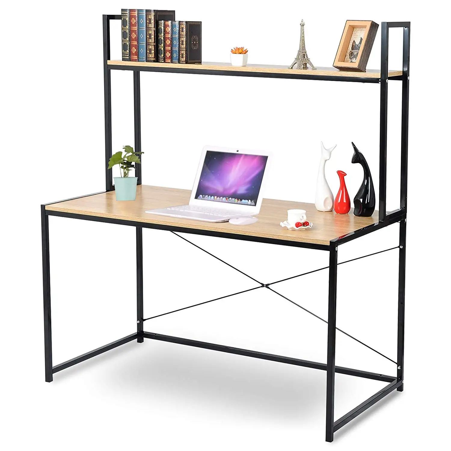 2 Tier Shelves Modern Home Office Desk Space Saving Computer Book Desk For Corner Use With Wooden Buy Computer Desk Shelves Home Office Desk Product On Alibaba Com