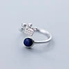 925 Sterling Silver Open Flexible Rings For Girls And Women Korean Fashion Design Blue Zircon Crown Ring Jewelry