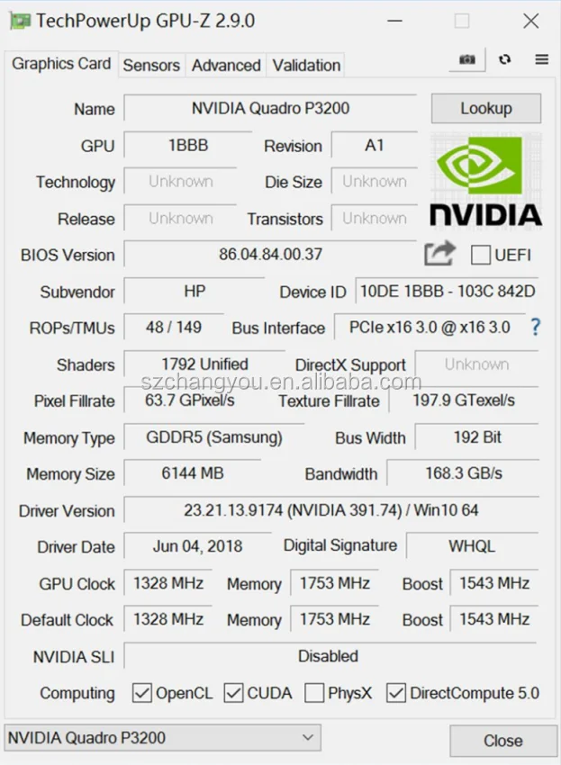 Daxw3ub5cd0 For Hp Nvidia Quadro P3200 
