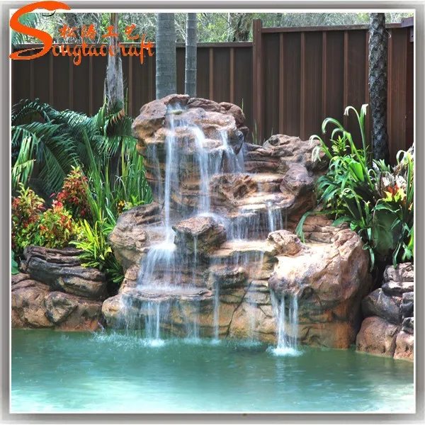 Garden Home Decoration Artificial Fiberglass Rock Waterfall Used Water