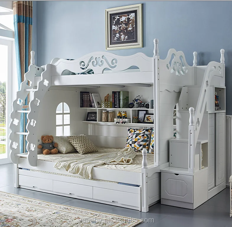 Mdf Bunk Bed 3 Beds High Quality Kids Furniture White Sm66 Buy Kids