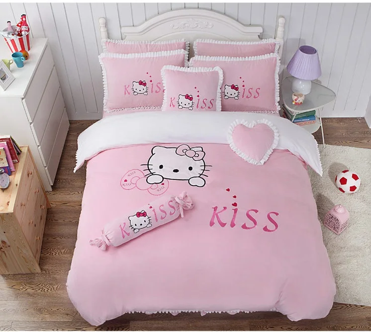 Hot Sale Girl Kids Baby Children Pink Cartoon Embroidery Velvet