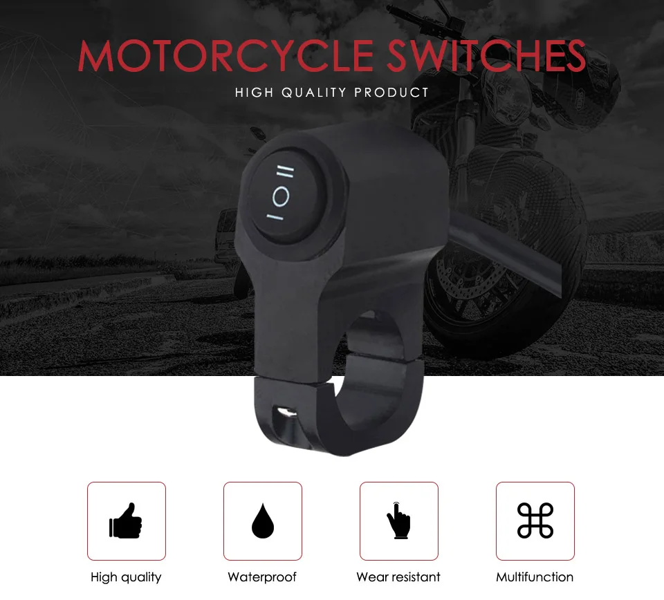 12V Motorcycle Handlebar Switches 7/8" ON-OFF-ON Headlight Fog Brake Light Switc