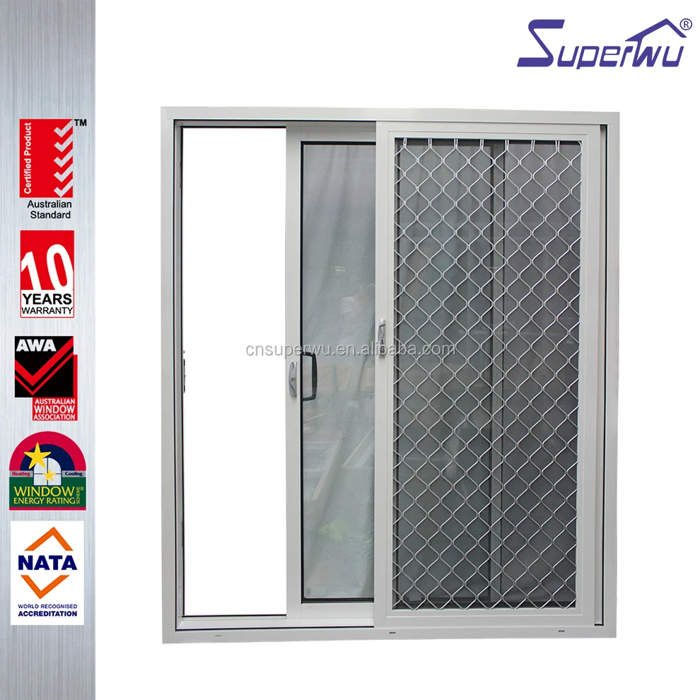Doors aluminum multi track wind pressure resistance sliding door with grill