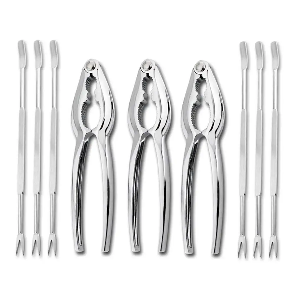 Chrome Plated Zinc Alloy Lobster Openers Nuts Cracker Set Includes 2 Crackers and 4 Forks for Lobster 2 crackers x 4 forks Shell Fish Seafood Tools Nutcrackers Set Crab Shells and Nuts Cracking