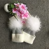 Factory Export Christmas Beanie Baby Hat Knit Soft Angora Knitted Pompom Hat Kids Winter Real Fur