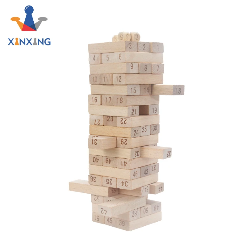 Timber Tower Wooden Block Stacking Game With Numbers And Wood Dice
