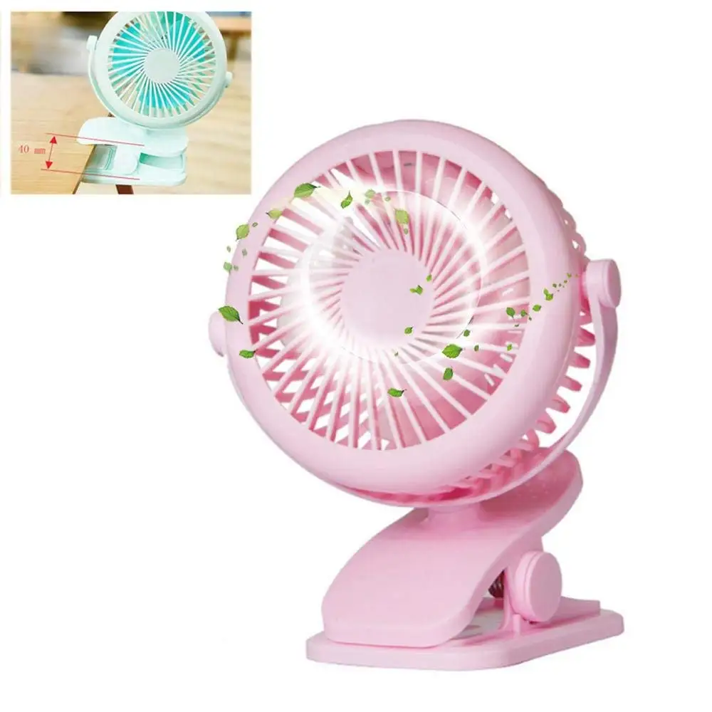 KOBWA USB Clip Desk Fan, 360 Degree Rotation USB or Battery Powered Mini Table Fan Protable for Home Office Dorm Library, 3 Speeds (Pink)