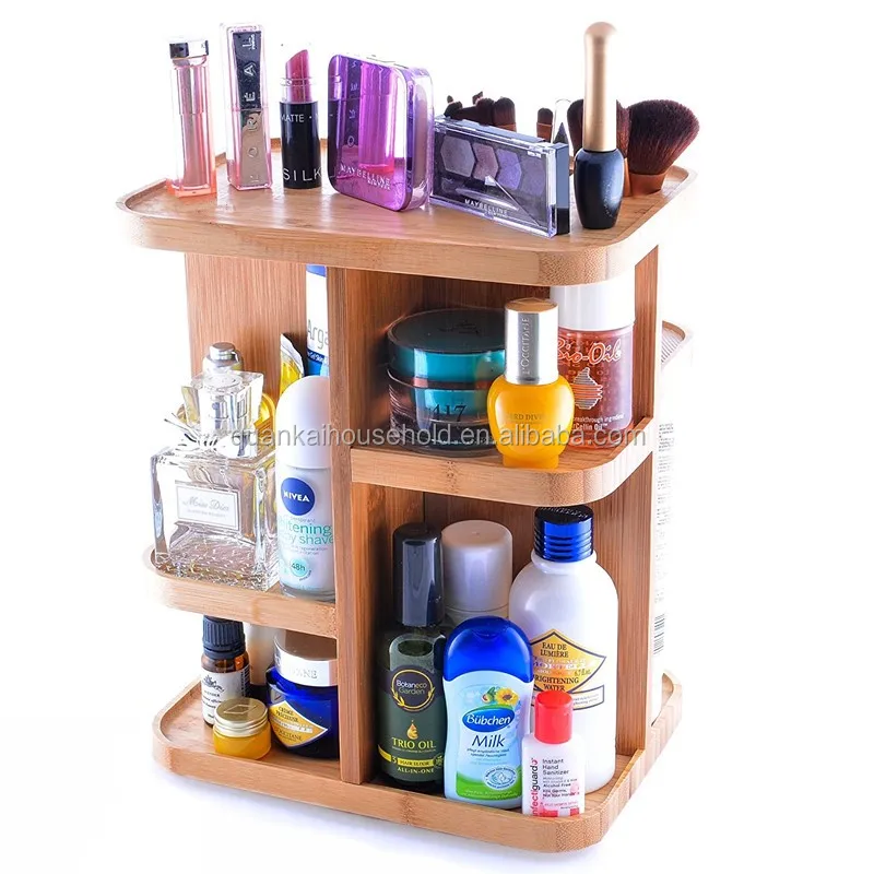 rotating bamboo cosmetic vanity organizer