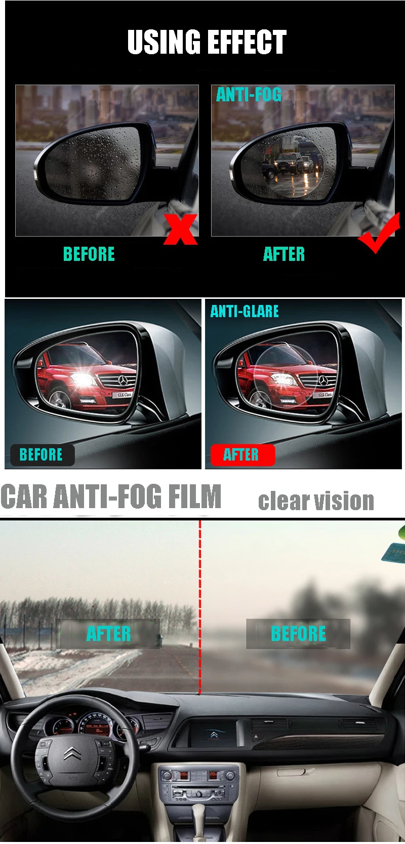 Universal Hd Auto Anti Glare Mist Scratch Waterproof Car Window Film