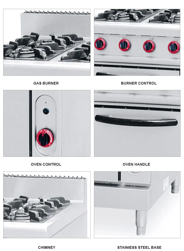 High Capacity Electric Industrial Gas Stove With Oven 4burner Gas Range For Household Hotel