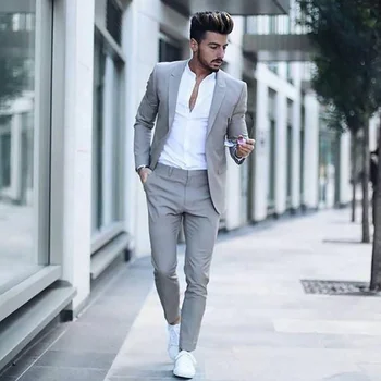 Gray 2 Pieces Smart Casual Coat Pant 