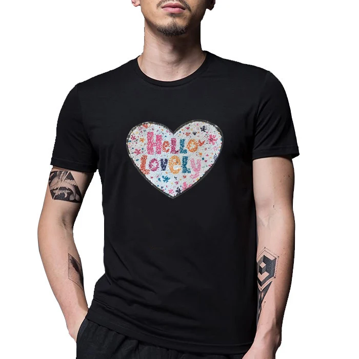 Personalizada De Algodón Reversible Lentejuelas Camiseta De Camiseta corazón de lentejuelas reversibles |