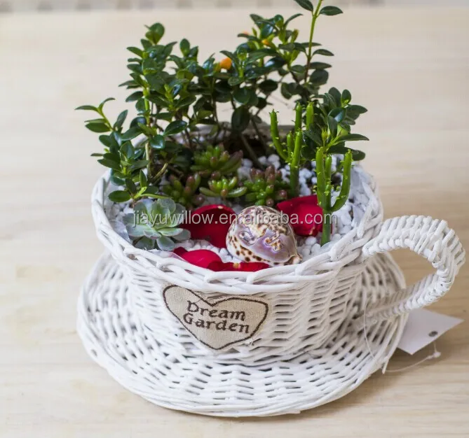 100handmade White Wicker Cup Shape Flower Plant Basket Wicker Baskets