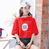 FY 2018 summer new t shirt 100% Cotton letter keep going T-shirt red top women blouse white black short front end and long back