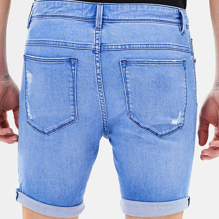 Men's Light Blue Ripped Roll Up Hot Pant Short Jeans - Buy Men's Light ...