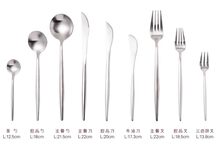 Pointed Tail Elegant Design Portugal Style Silver Knife Spoon Fork Utensil Flatware Set
