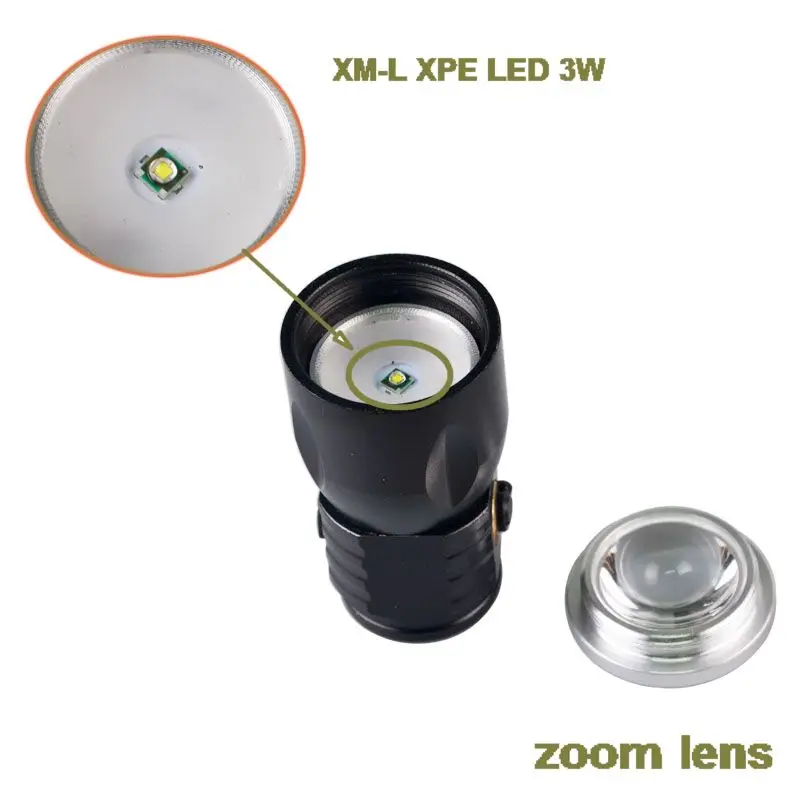 Mini rechargeable XPE led torch high power zoomable led torch light with clip
