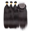 No Chemical Cuticle Aligned Brazilian Human Hair 1b Black Straight Bundles With a Closure