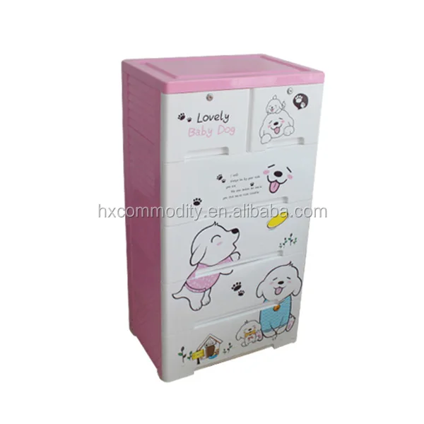 Cute cartoon printing baby closet wardrobe cabinet 5 layer large plastic storage drawer