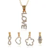 Gold letter Love Script Diamond Rhinestone Infinity 5 Pendants Necklace Set