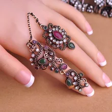 New Arrival Adjustable Turkish Two Finger Rings For Party Women Blue Acrylic Hollow Out Flower Design