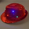 Performance Flashing Light up Jazz Hat LED Sequin Fedora Cap for dancing