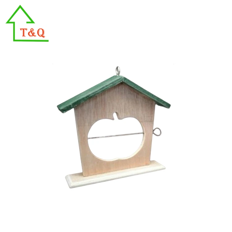 Simple Cheap Hanging Wooden Apple Bird Feeder With Green Roof