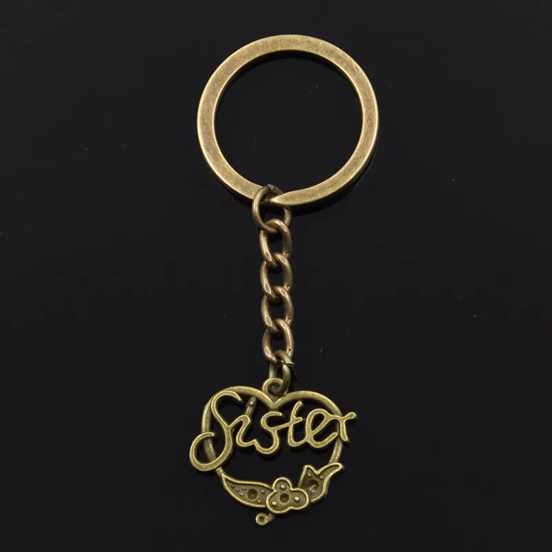 30mm keychain diy metal holder chain vintage heart sister flower
