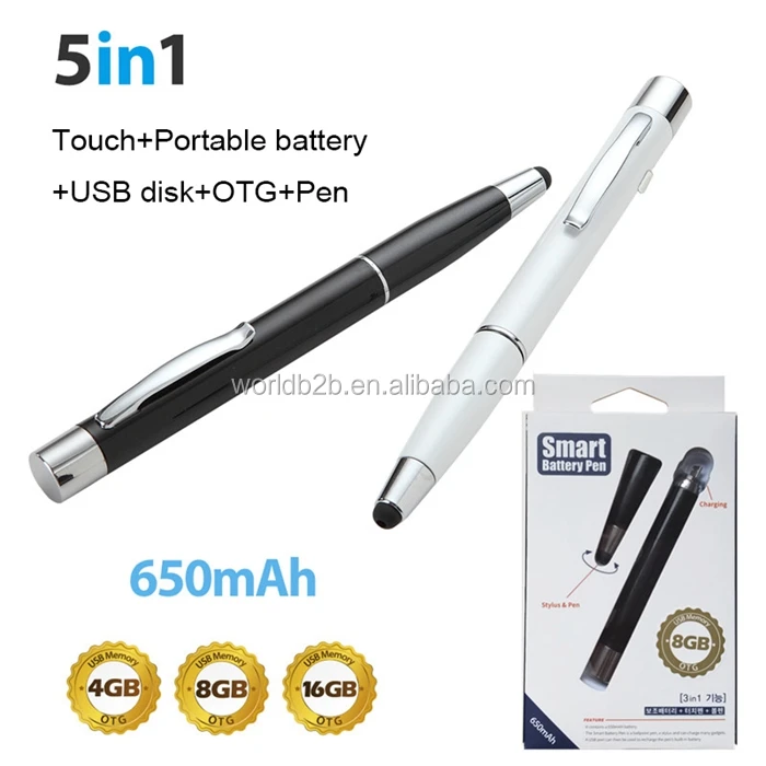 5 in 1 Multifunction Touch Stylus +Poratable Battery+USB Disk+OTG+PEN