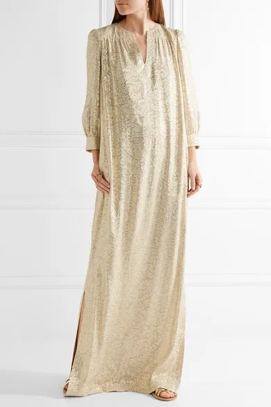 gold sequin long sleeve maxi dress